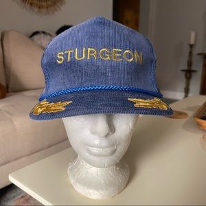 Blue corduroy leather adjustable strap back hat trucker